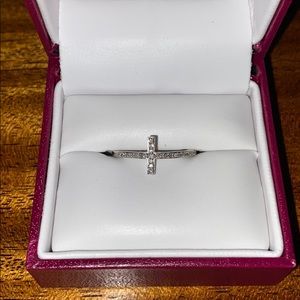 Sterling Silver Diamond Cross Ring